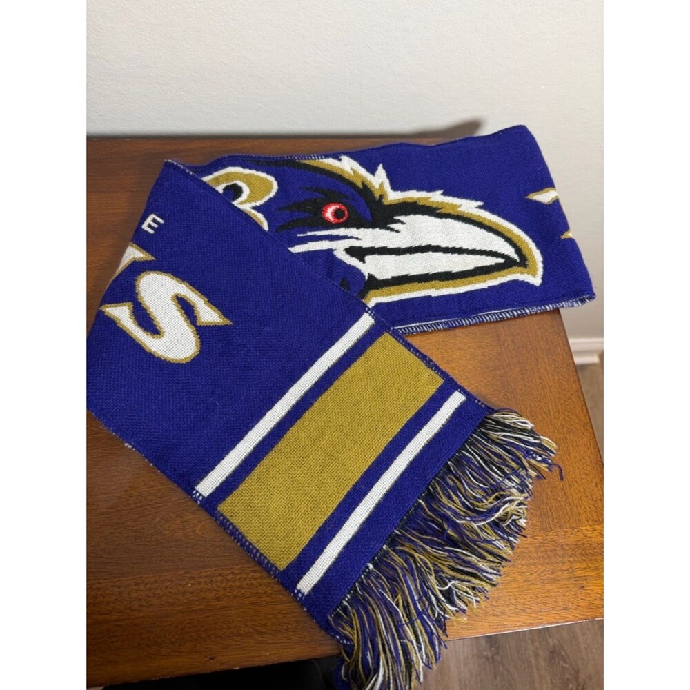 Baltimore Ravens Knit Fringe Scarf Purple Gold Black NFL Winter Scarf